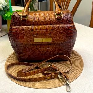 Brahmin Malia Pecan Elegant Brown Crocodile-Embossed Handbag